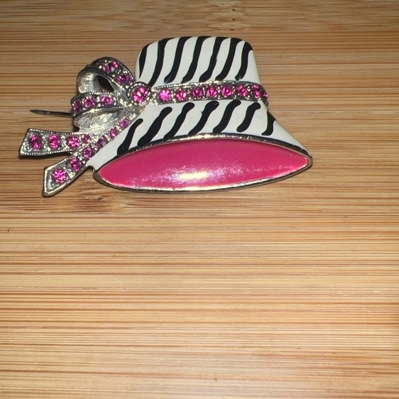 Pink and Black Zebra Print Hat Brooch - Picture 4 of 6